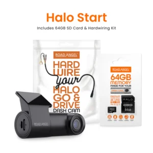 Road Angel Halo Start 1080p Full HD Compact Dash Cam With Quick Release Mount with 64GB SD Card & Hardwiring Kit Bundle