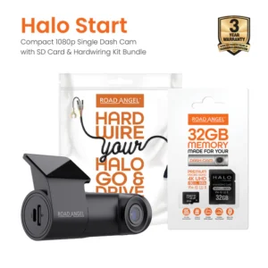 Road Angel Halo Start 1080p Full HD Compact Dash Cam With Quick Release Mount with 32GB SD Card & Hardwiring Kit Bundle